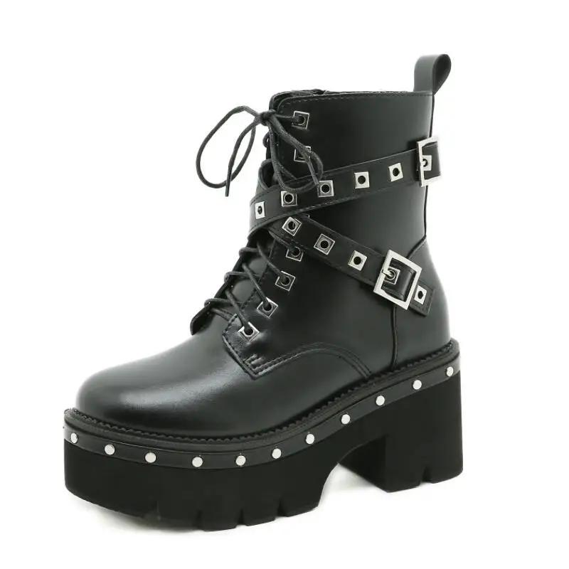 Fashion Punk Platform Women Ankle Boots Women's Motorcycle Boot Fashion Ladies Chunky heels Platform Shoes plus big size