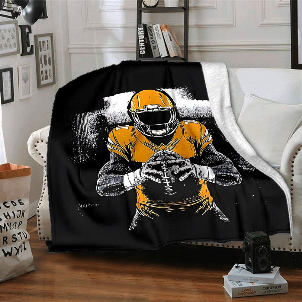 1 Stück Gelbe Rugby-Spieler-Decke, Leichte Flanell-Kuscheldecke für Sofa, Bett, Reisen, Camping, Wohnzimmer, Büro, Couch, Stuhl und Bett