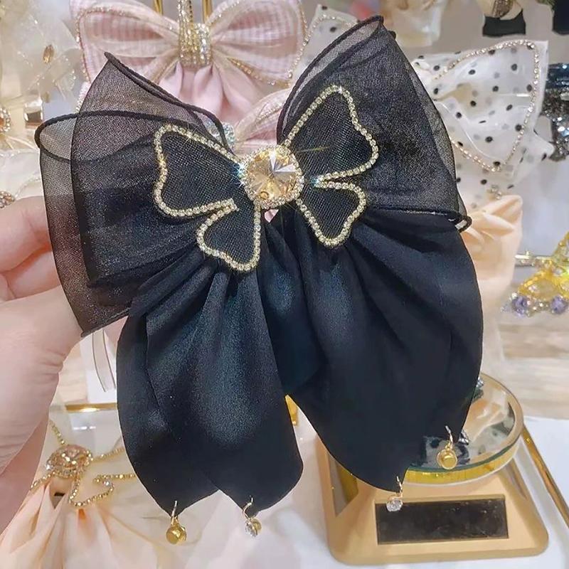 Korean Style Sweet Fashion Girls Princess Hair Clip Rhinestone Big Bow Hairpin For Women Headwear Spring Clip Hair Accessories