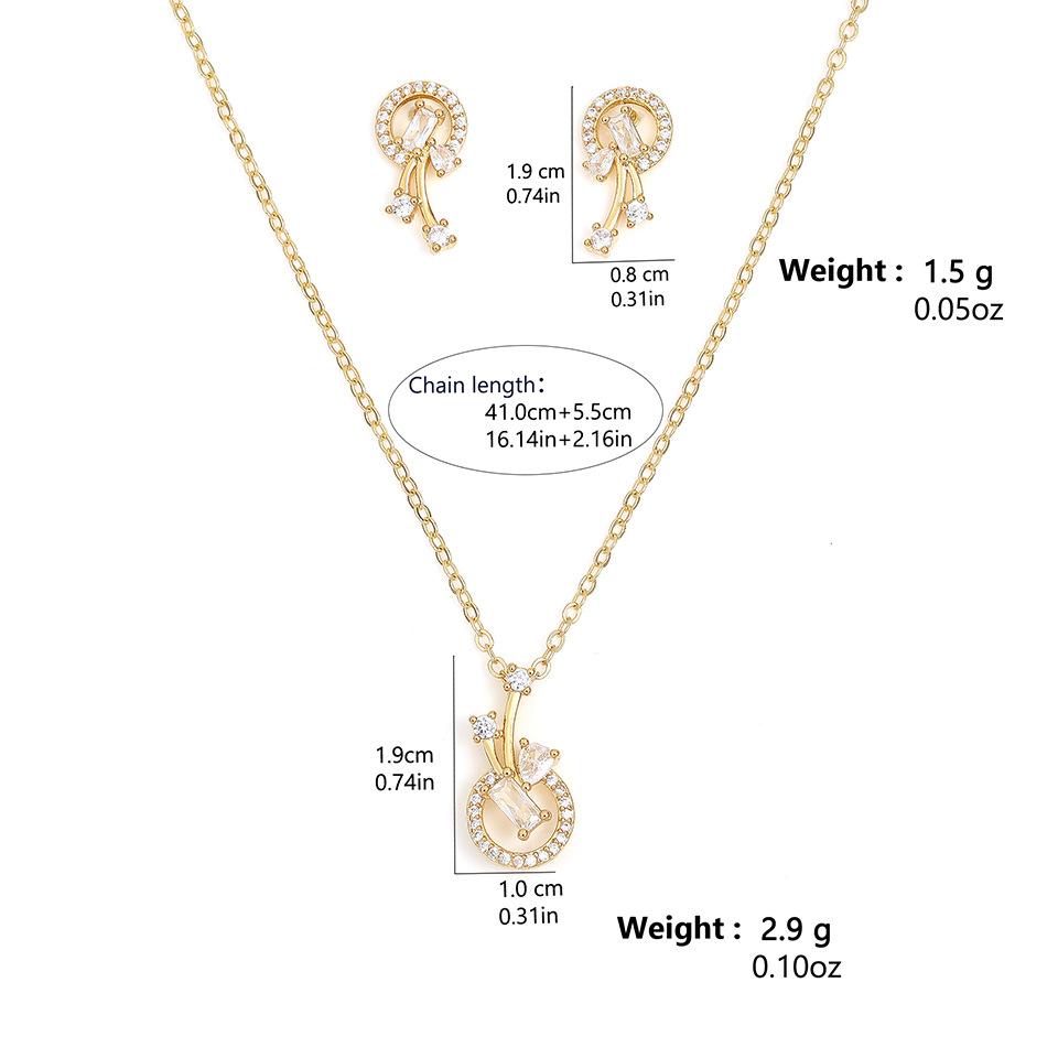Delicate Branch Zircon Circle Necklace Earrings Set Women'S Plated 18K Plated Premium Jewelry