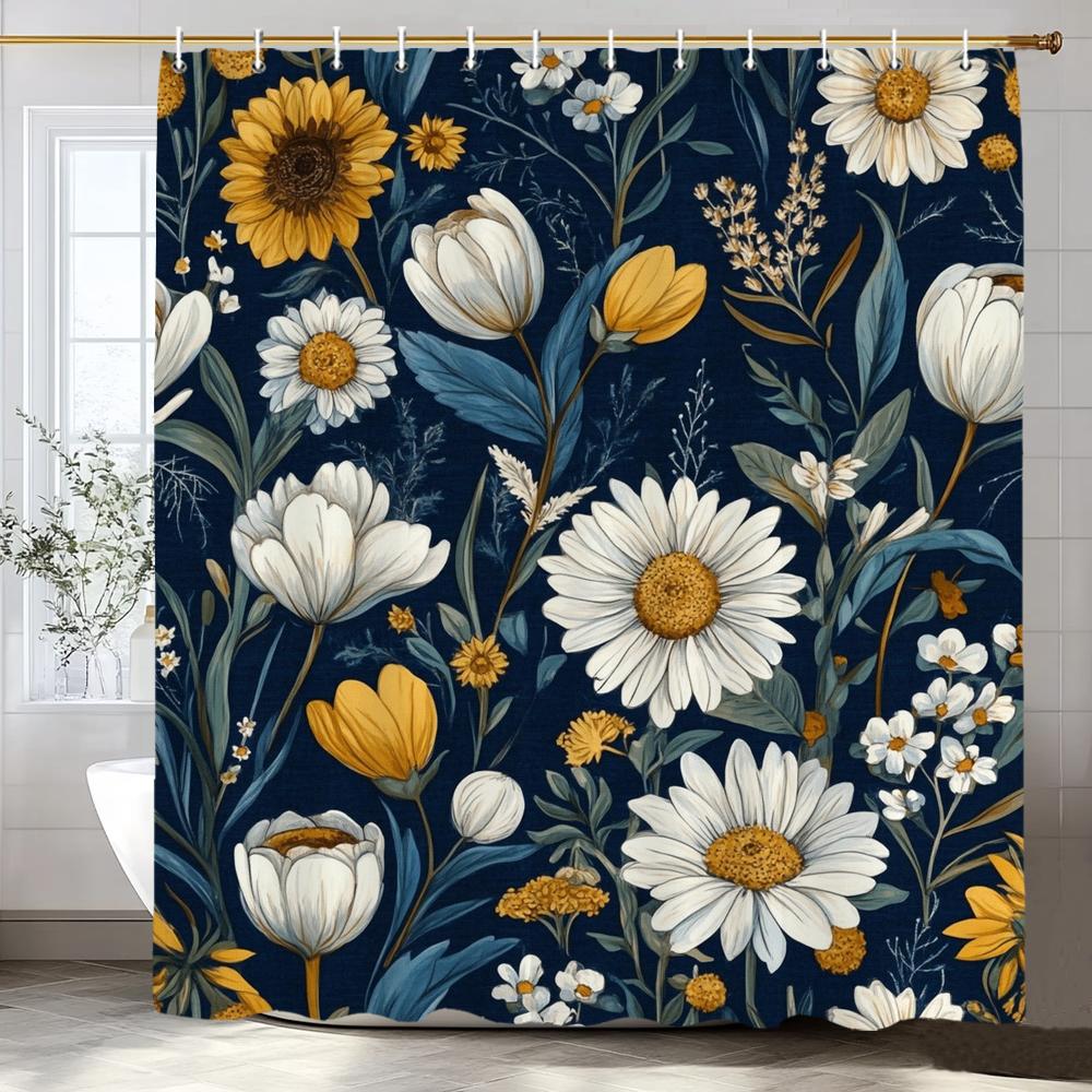1 piece of retro floral pattern printed Shower Curtain, Bathroom Decorative Shower Curtain, Waterproof Shower Curtain with Hooks