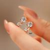 Genuine S925 Sterling Silver Double Diamond Moissanite Earrings Plated In 18K White Gold - Light Luxury Cold Style Hoops & Studs