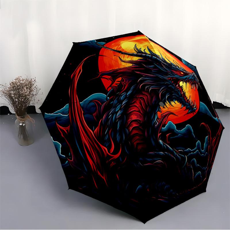 1pc Dragon Artwork Automatic Umbrella - Stylish, Durable, with 8-Rib Manual Open Design, Elegant Black Handleyy250920162
