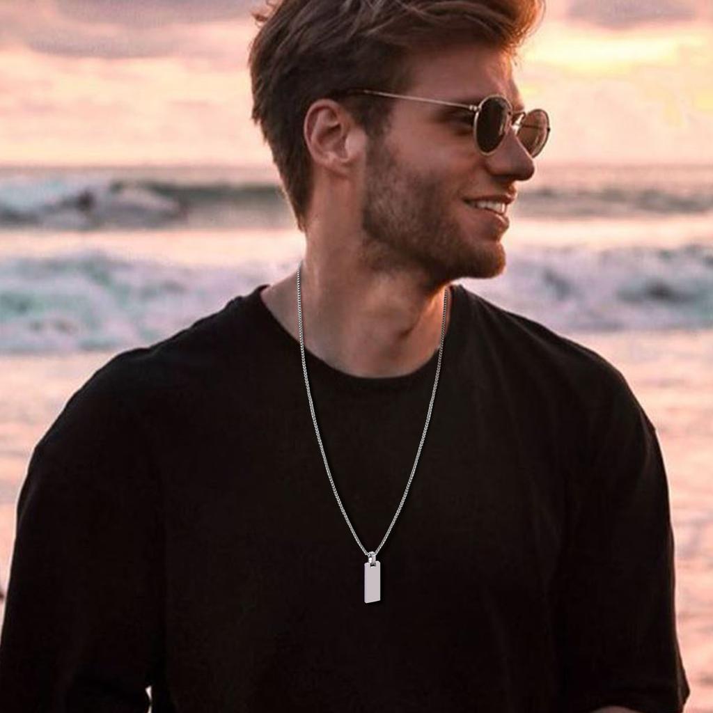 Men's Initial Vertical Bar Necklaces,Waterproof Stainless Steel Plain Geometric Pendant Collar,Personalize Custom Gifts Jewelry