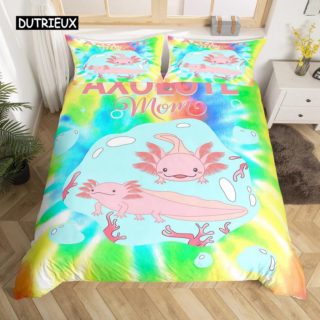 Axolotl-Tier, süßer Haustier-Bettbezug, Kissenbezug, 3-teiliges Bettdecken-Set mit Kissenbezug, Einzel- und Doppel-Bettbezug