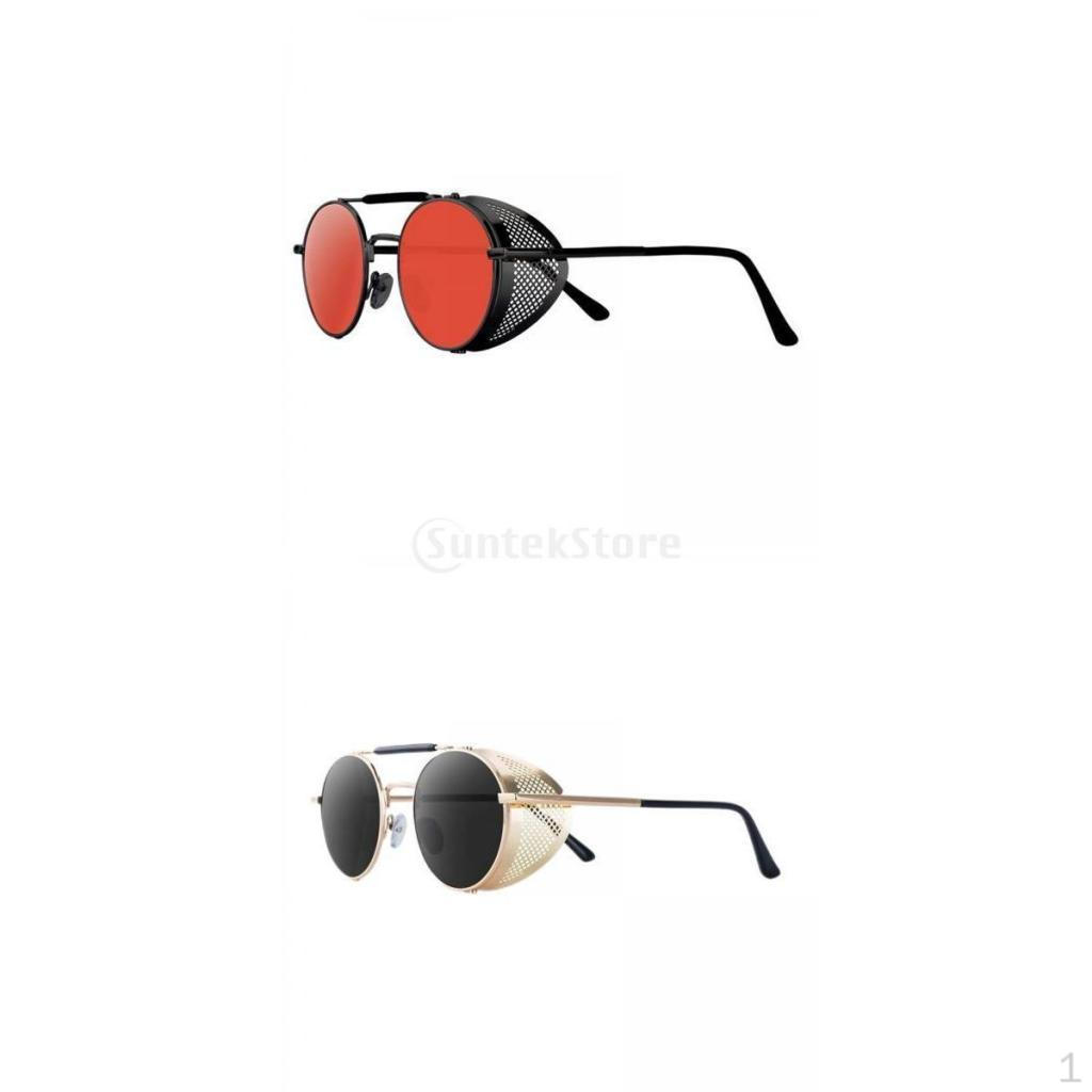 

2x Круглые стимпанк-солнцезащитные очки с блокировкой UV400 для женщин и мужчин, красно-черные