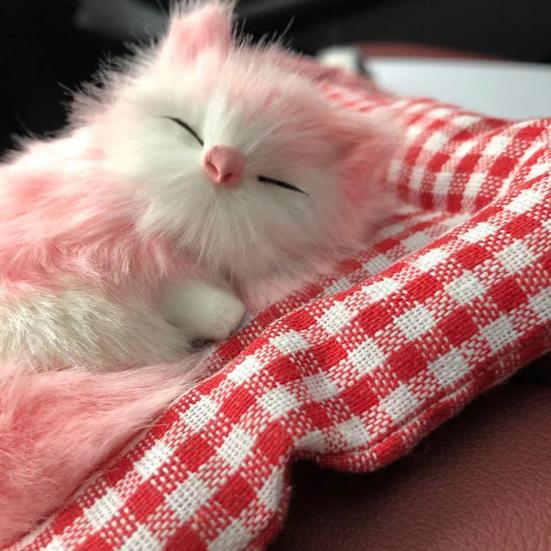 Simulation Sleeping Cat Decoration with Plaid Mat Odor Removal Bamboo Charcoal Plush Kitten Stuffed