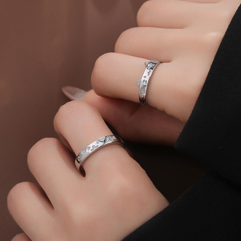 Cute Puppy Luminous Couple Rings Kitty Valentine's Day Gift Cat Dog Opening Ring Best Friends