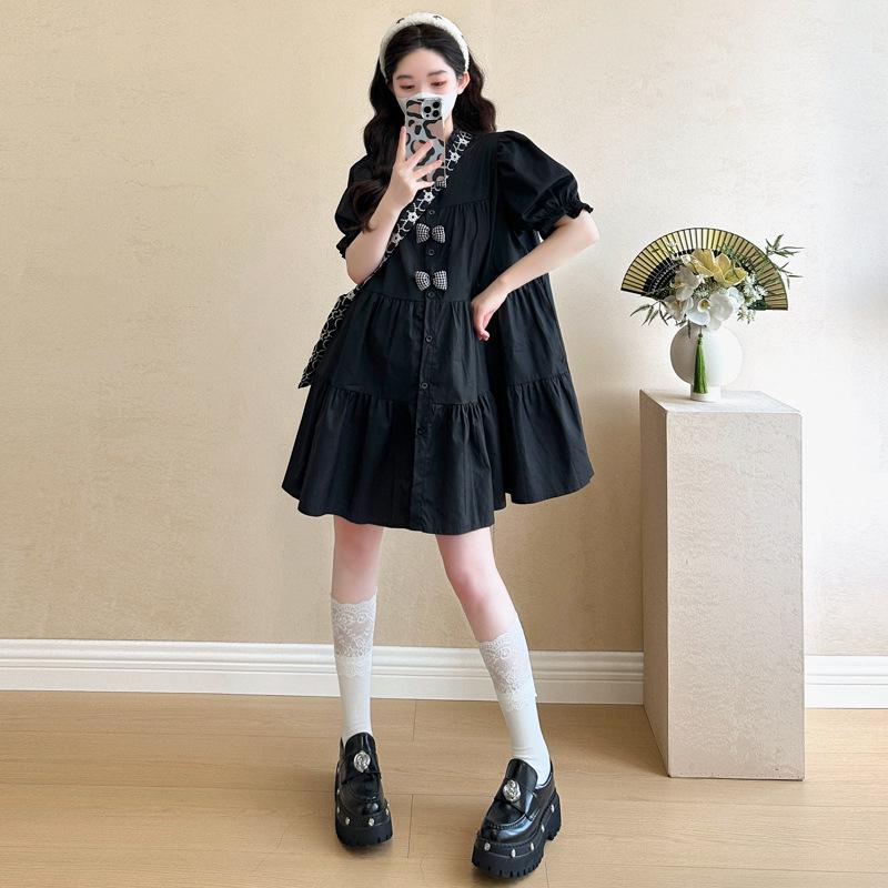 Koreanischer Stil Übergröße Kleines Schwarzes Umstandskleid - Sommerkleidung, die jünger aussehen lässt