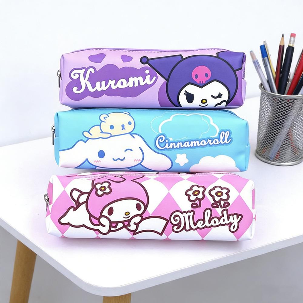2026 NEW Sanrio Cartoon Kitty Pen Bag Kulomi Student Cute Stationery Bag Square Children's Learning Supplies Storage Bag