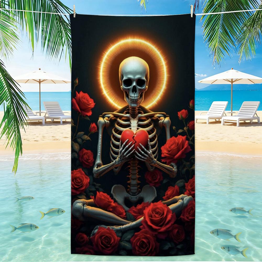 Skull Beach Towel Microfiber for Gym Travel Fitness Spa Women Girl Quick Dry Sandless Large Towels Bathroom Beach Towel