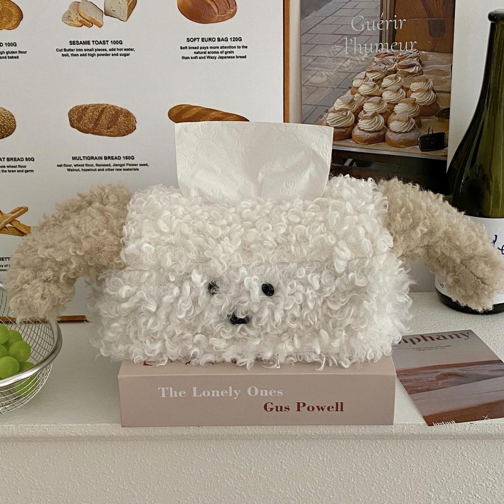 INS Creative Plush Puppy Tissue Box Cover for Home, Car & Desktop Storage