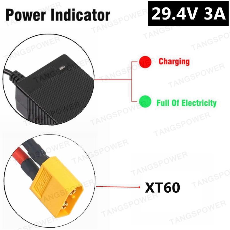 

TANGSPOWER 29.4V 3A Lithium Battery Charger For 7Series Li-ion Battery Pack 24V Charger For 29.4V3A Power Tool Silent Charging US