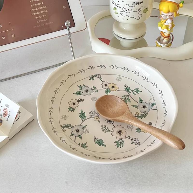 High End Ceramic Plate 8.5 Inch High Temperature Applique Craft Deepen Dessert Cake Dishes French Style Flower Pattern Tableware