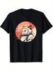 Vintage 1950s Japanese Minimalist Space Cat  Lucky Character TShirt  Casual Crew Neck