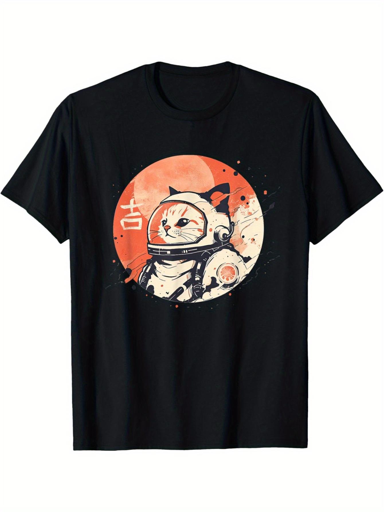 Vintage 1950s Japanese Minimalist Space Cat Lucky Character TShirt Casual Crew Neck S
