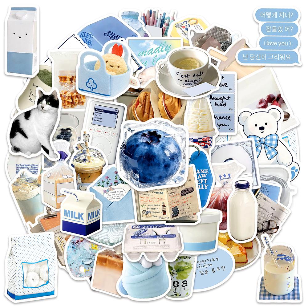 10/30/50pcs Blue Ins Style Cream Art Cartoon Stickers Aesthetic Food Milk Bread Sticker Decorative Phone Diary Kawaii Decals Toy