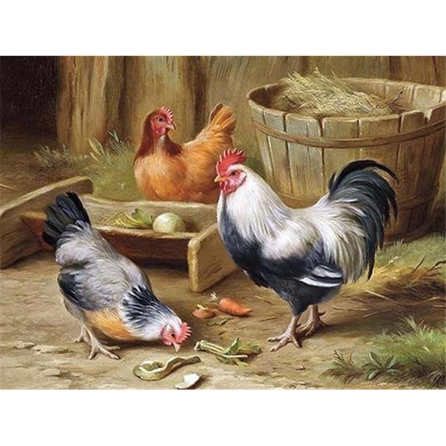 

5D Алмазная картина Петух Курица Курица Полный круглый Алмазная вышивка Крестом Мозаика Картина Full Round 20x30CM