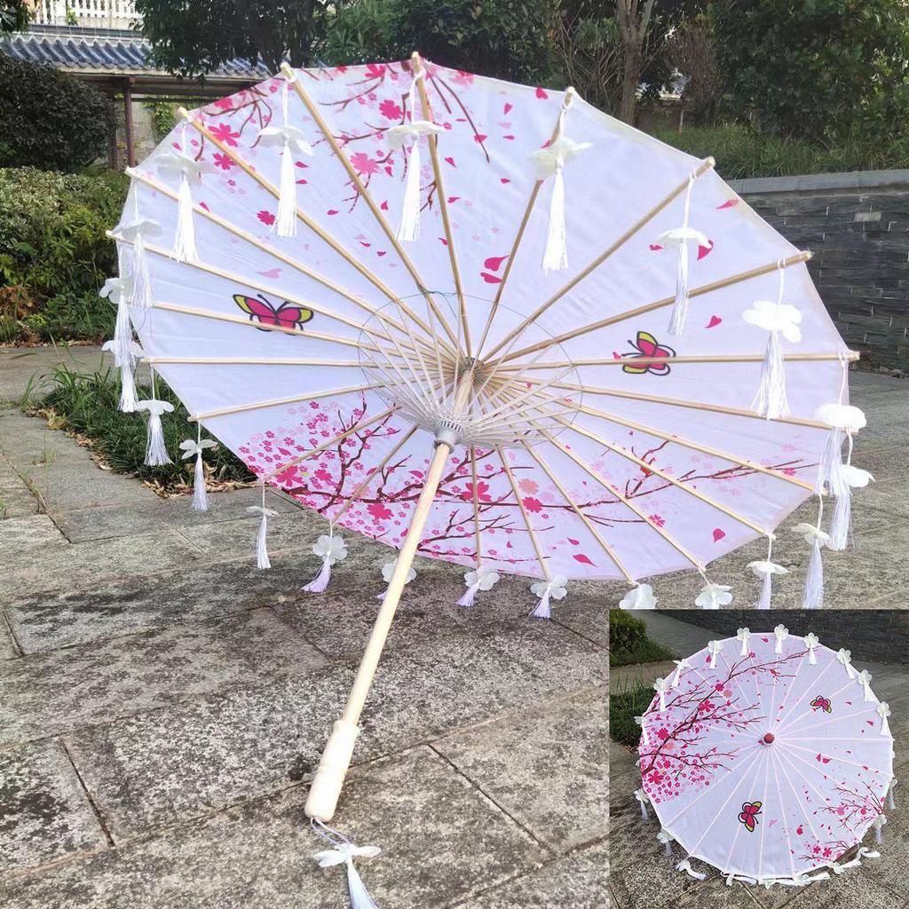 Ancient Style Oil Paper Umbrella with Petal Tassel for Children's Hanfu Dance