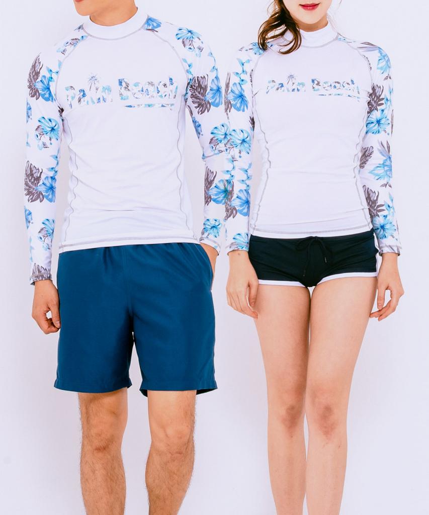 Dangun Long Sleeve Rash Guard With Floral Color Block Sleeves