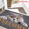 Cute Grey Cat WELCOME Doormat, Non Slip Waterproof Animal Print Front Door Floor Mat for Indoor Outdoor Porch Decor
