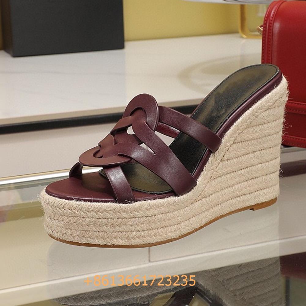Fashion Corss Strap Patent Leather Platform Women Sandals Wedges Espadrilles Slip On Fashion Heels Open Toe 2025 Summer Newest Slides