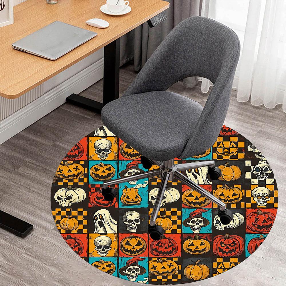 1pc Pumpkin, Skull Round Chair Mat Area Rug - Non-Slip, Floor Mat for Office, Bedroom, Home Decor Christmas Gift P0811399