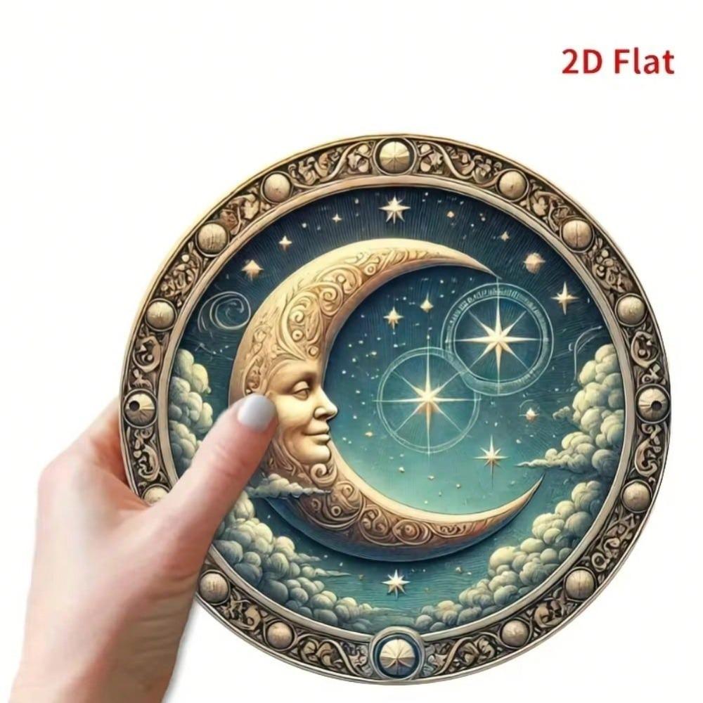 Vintage Starry Night Moon Wreath Metal Wall Art Decor 8 Inch Aluminum Sign