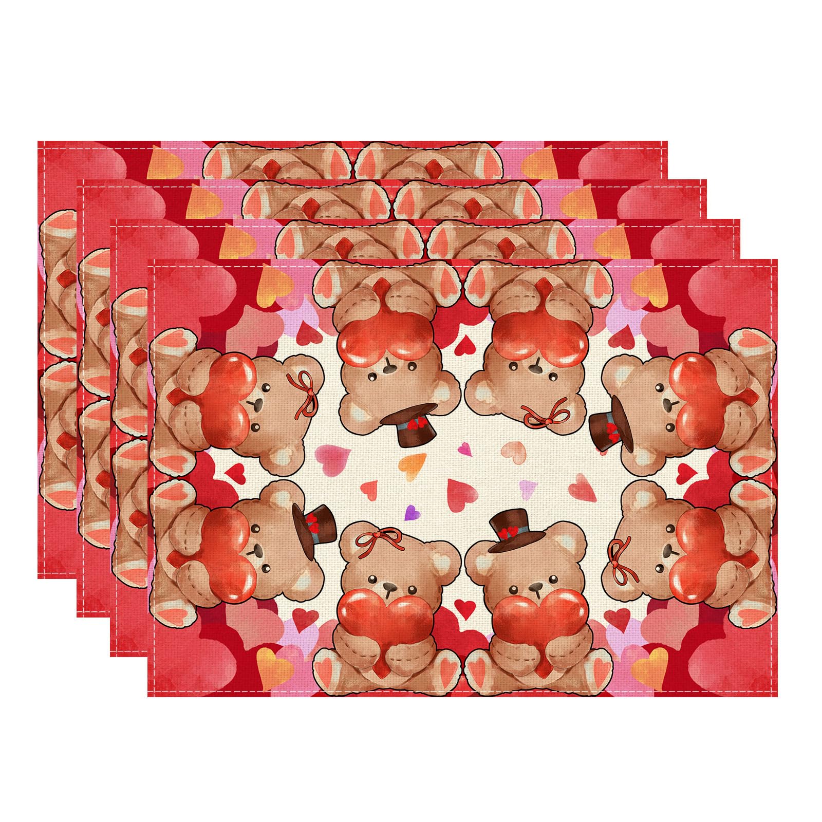 

Watercolor Bear Love Hearts Valentine s Day Placemats Set of 4 Table Mats for Party Home Kitchen Dining Table Decorations 12x18 Inch Placemats Set of 4 （12x18 Inch）