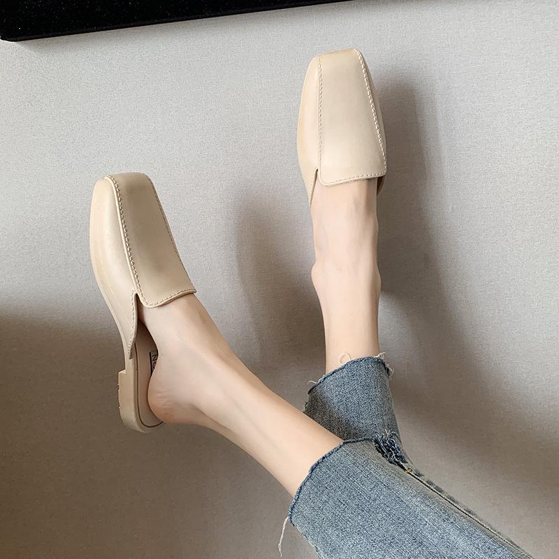 Yuzhihao Women's Fashion Closed-Toe Summer Flat Heel Half Slippers, Solid Color, Outdoor Wear