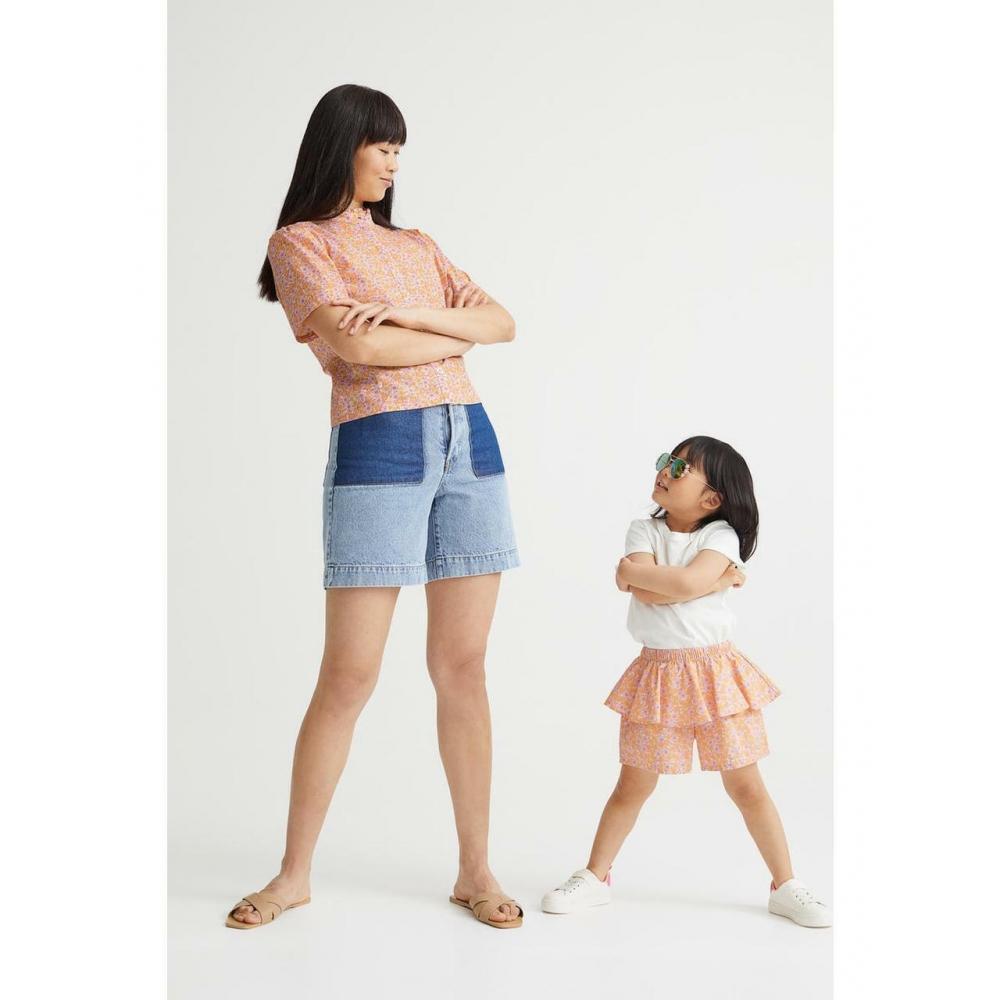 

H&M Frill Collar Blouse Light Orange Small Flower 1089448001