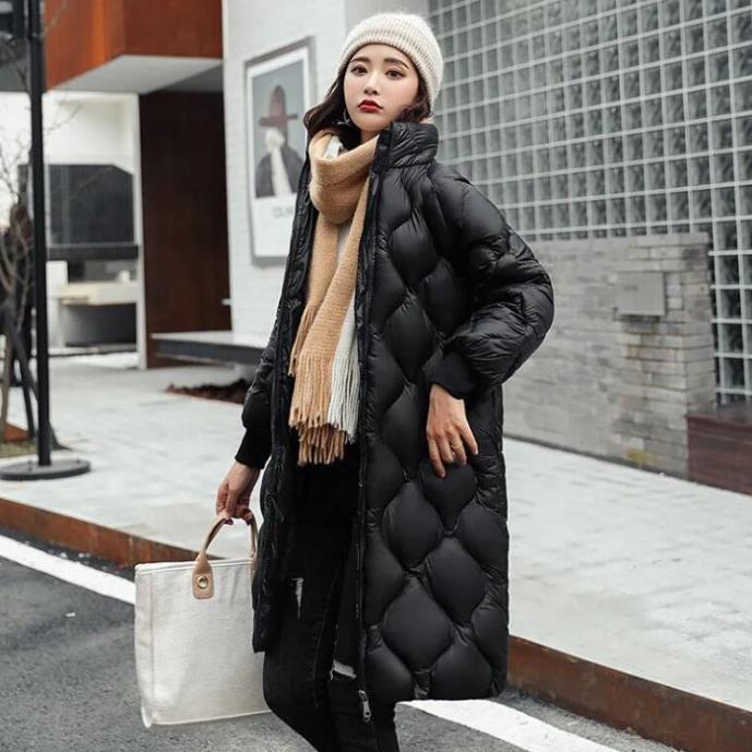 Cotton Coat Women's Mid-length Winter Coat New Large Size Korean Style Loose Diamond Pattern Thickened Cotton Coat