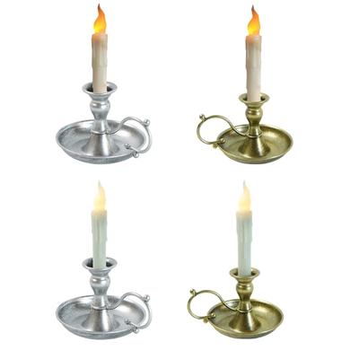 Antike Metall-Taperkerzenhalter mit Griff und flackerfreier LED-Kerze für Hochzeitsdekoration