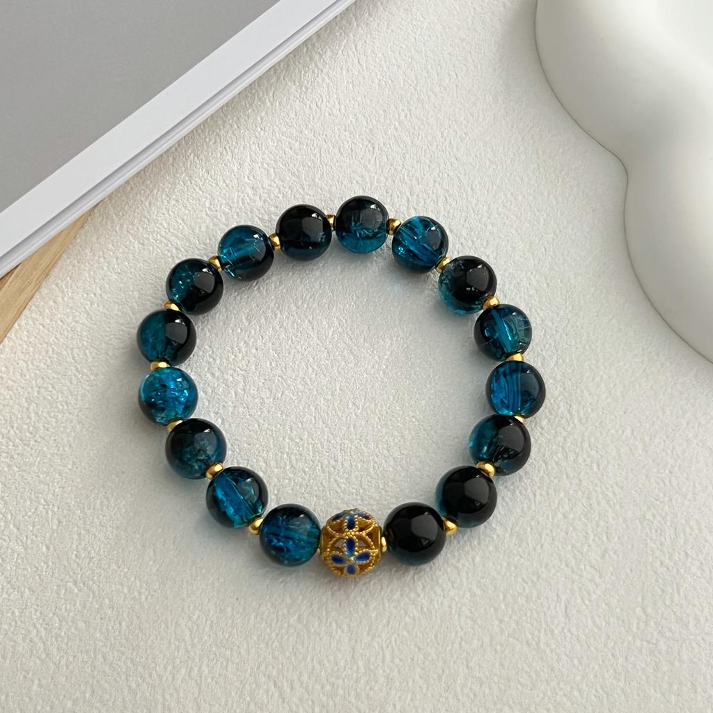 Bracelet For Women 10MM Round Handmade Glass Stone Stretch Adjustable Beaded Bracelet DIY Beading Charms Bangles Gifts For Teen Girls