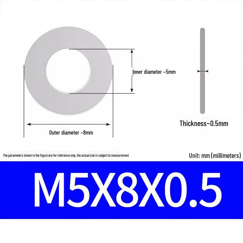 304 Stainless Steel Ultra-Thin Flat Washer, Thickness: 0.1/0.2/0.3/0.4/0.5 Mm, Sizes M1-M8