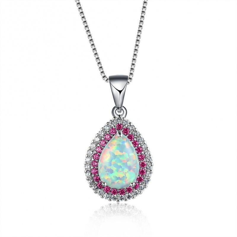 Cold Wind Platinum Water Drop Edge Diamond Opal Necklace Women s Delicate Necklace