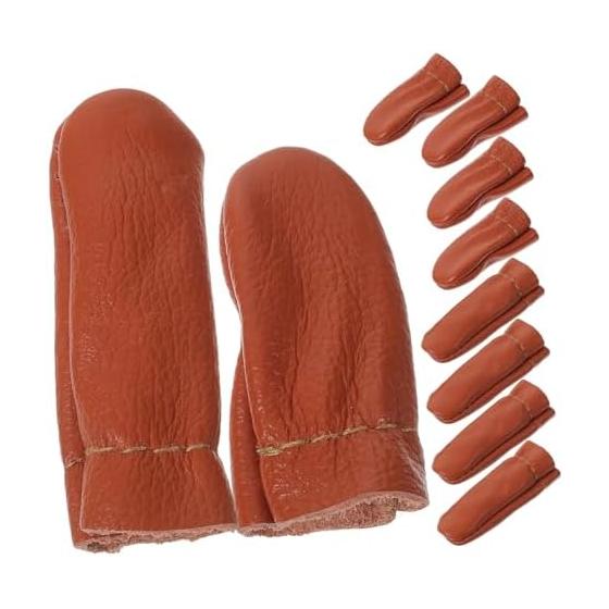 SEWACC Felt Finger Protector Finger Cot Thimble PU Leather Set of 10 Thumb Finger Wool Felt Handicraft Sewing Embroidery Craft Tool Quilting Handmade