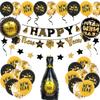 Ornamental New Year Party Décor: 12-Inch Latex Balloons & Pull Flag Arrangement with Aluminum Film Balloons
