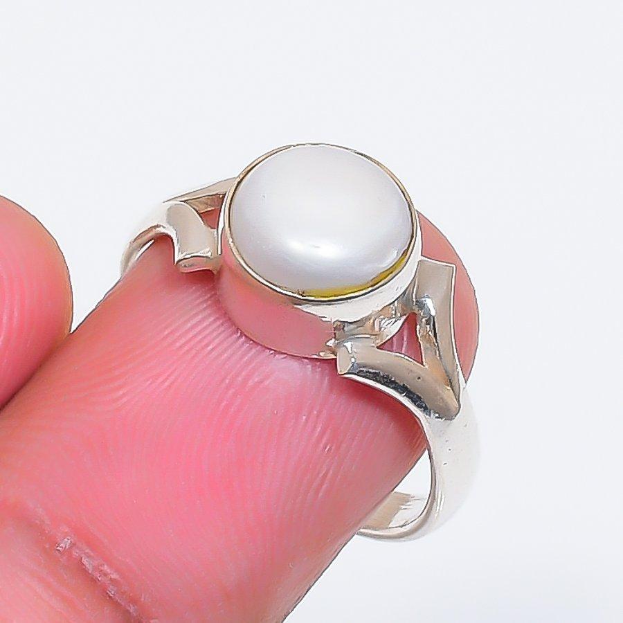 Natural Pearl Gemstone Handmade 925 Sterling Silver Jewelry Ring Size 7.5 ZS-1675