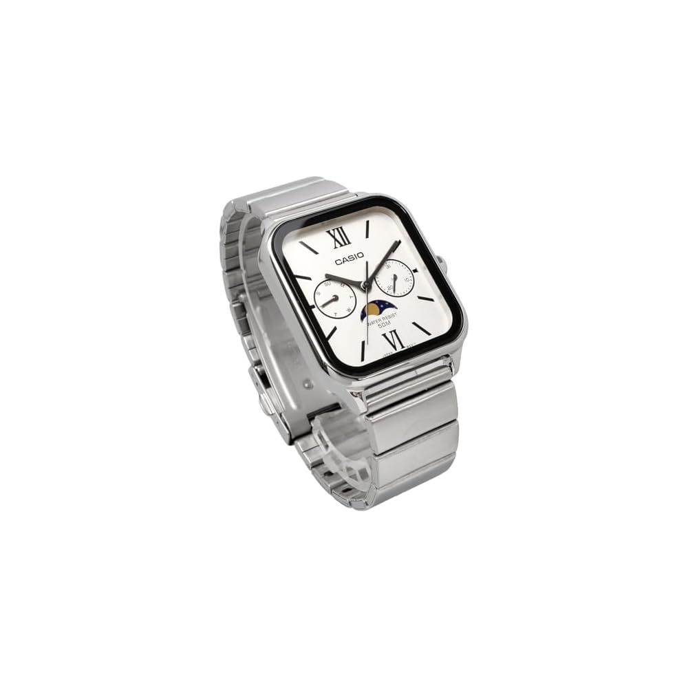 Casio Standard Moon Phase Analog Men's Watch MTP-M305D-7A2V Silver Metal Band 40mm