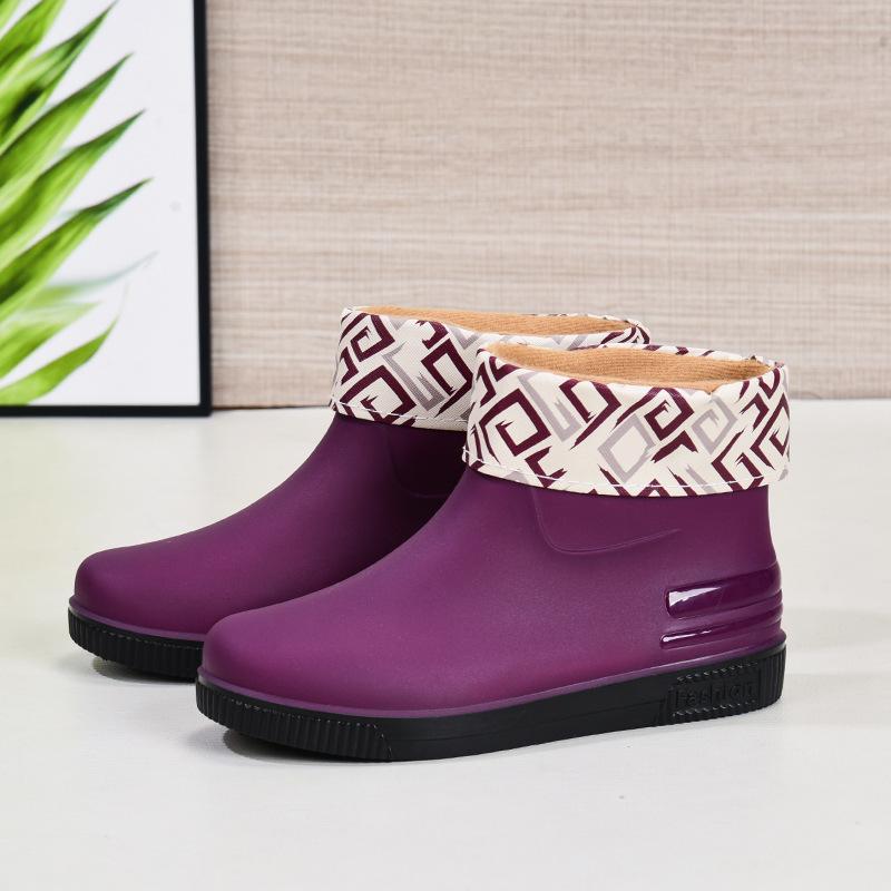 New fashionable women's low-tube rain boots warm and non-slip short tube water shoes beef tendon sole wear-resistant adult water shoes