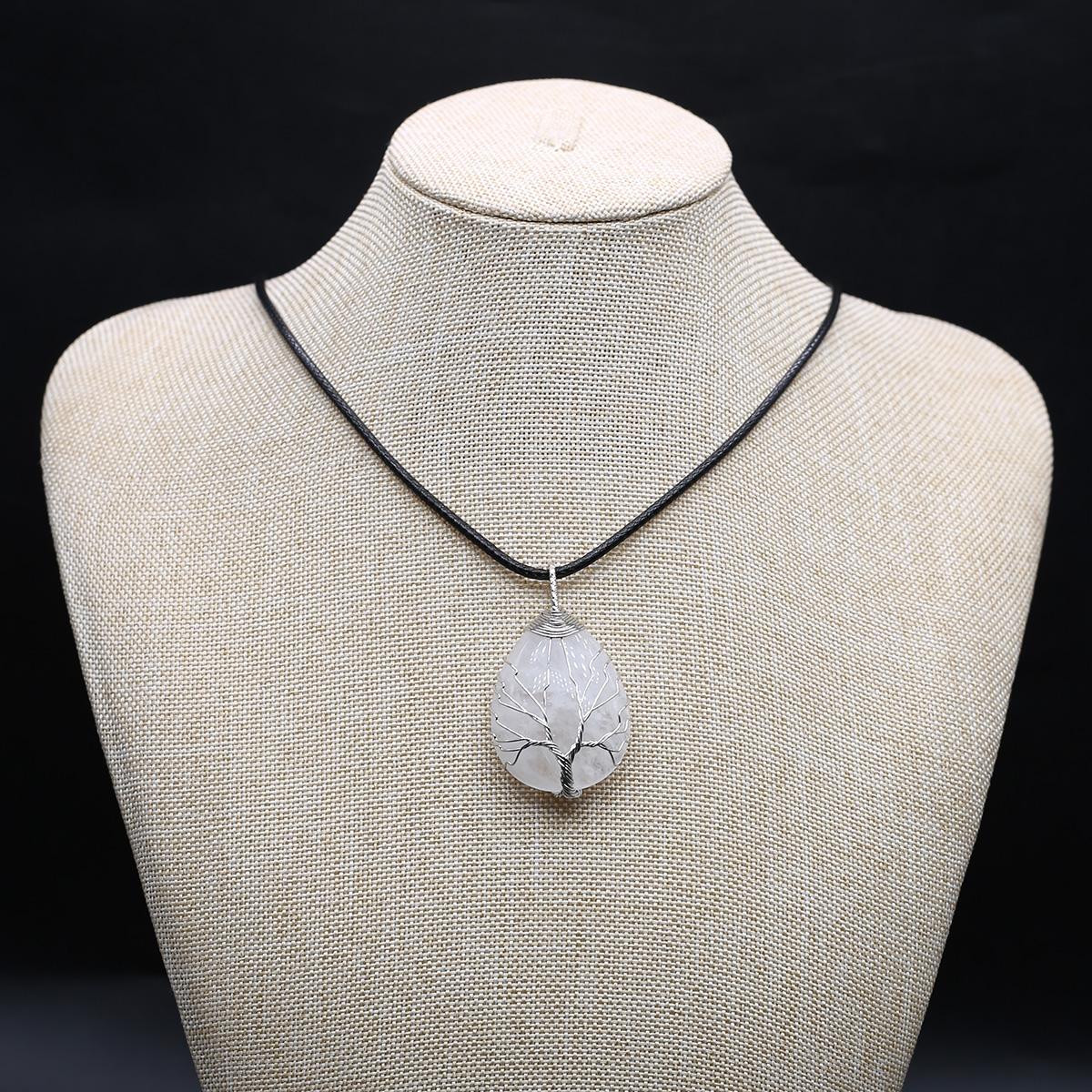 

1 шт./лот, натуральный камень, кристалл, розовый кварц, малахит, агат, подвеска в форме капли, Древо жизни, ожерелья для женщин и мужчин, ювелирные изделия 25 × 43 мм 25×43mm-Clear Quartz