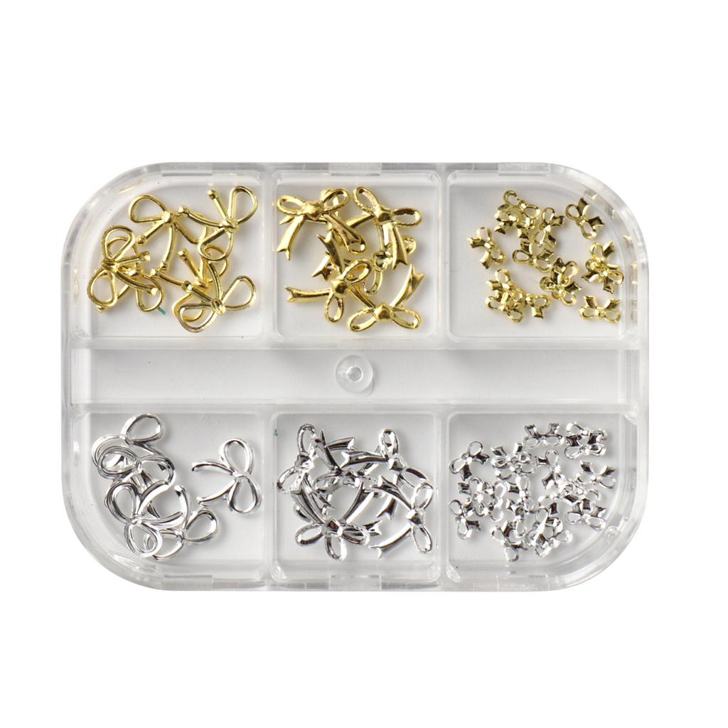 New 6-grid jewelry ins metal gold and silver mini bow nail art jewelry