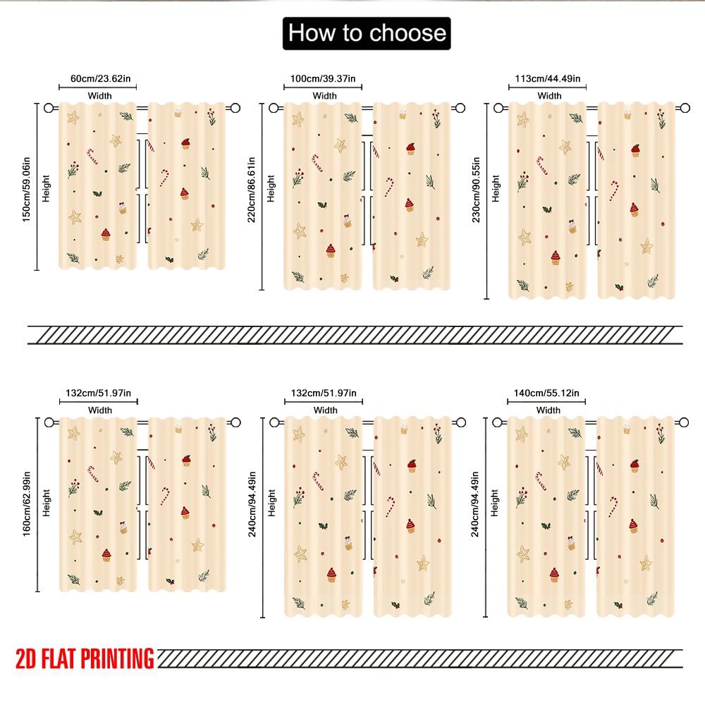 2 Stück 2D Flachdruck Weihnachtsfeier Vorhänge Weihnachtssterne Zuckerstangen Stechpalme Digital bedruckte Polyestervorhänge Party &