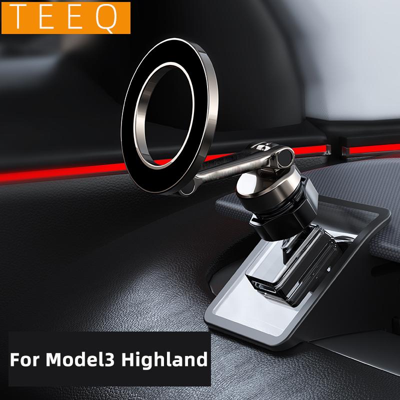 Car Phone Holder For Tesla Model3 Highland Model Y 2019-2025 Metal Mount Adjustable Magnetic Car Phone Support Frame Accessories