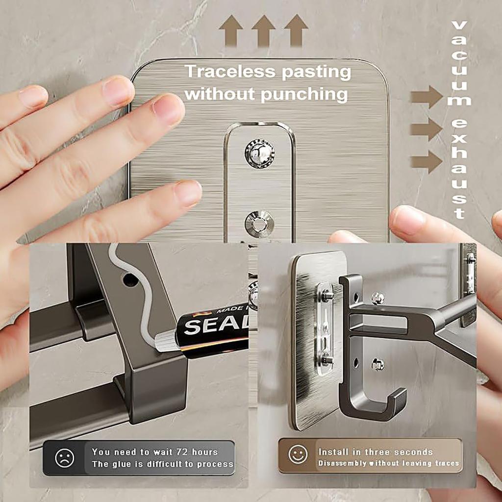Portasciugamani da Parete Portaoggetti da Bagno Senza Foratura Barra Orizzontale Portasciugamani Cucina Accessori Bagno