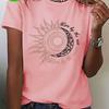 Women'S Casual Short Sleeve T-Shirt with Inspirational Sun and Moon Print Round Neck Fashion Top Ladies T Shirts