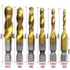BHBL 12Pcs Tap Drill Bit Set Hex Handle Titanium Plated HSS Screw Thread Bit Screw Machine Compound Tap for Metal Steel Wood