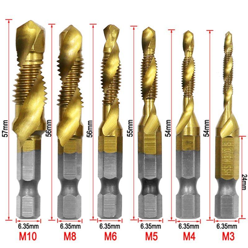 BHBL 12Pcs Tap Drill Bit Set Hex Handle Titanium Plated HSS Screw Thread Bit Screw Machine Compound Tap for Metal Steel Wood