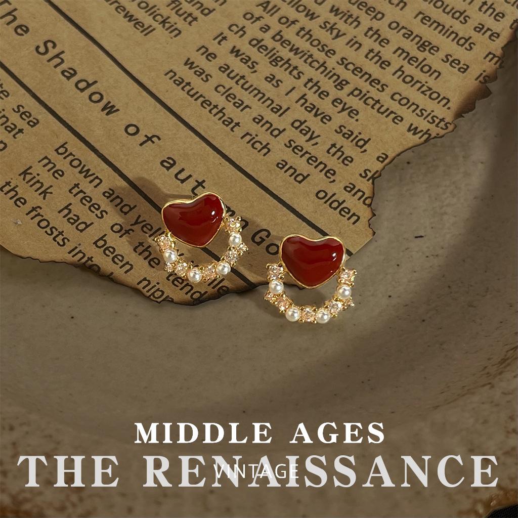Burgundy Enamel Drop Glaze Earrings Collection Retro French Stud Earrings Hong Kong Style Earrings
